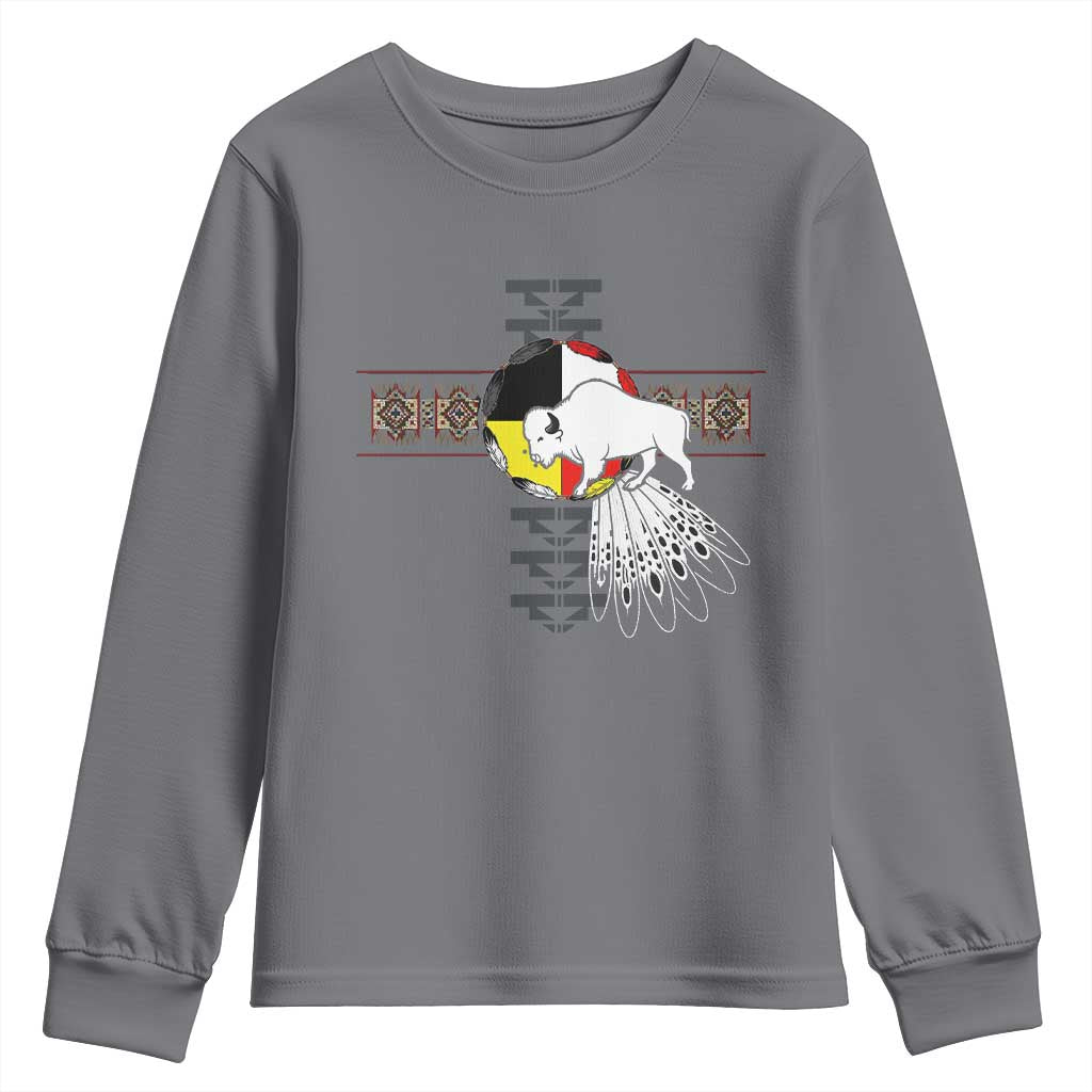 Native American White Buffalo Youth Sweatshirt Seven Sacred Grandfather Teachings - Wonder Print Shop