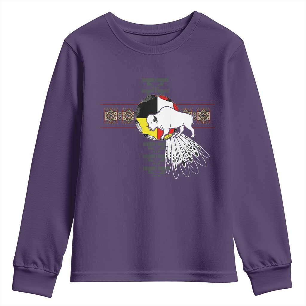 Native American White Buffalo Youth Sweatshirt Seven Sacred Grandfather Teachings - Wonder Print Shop