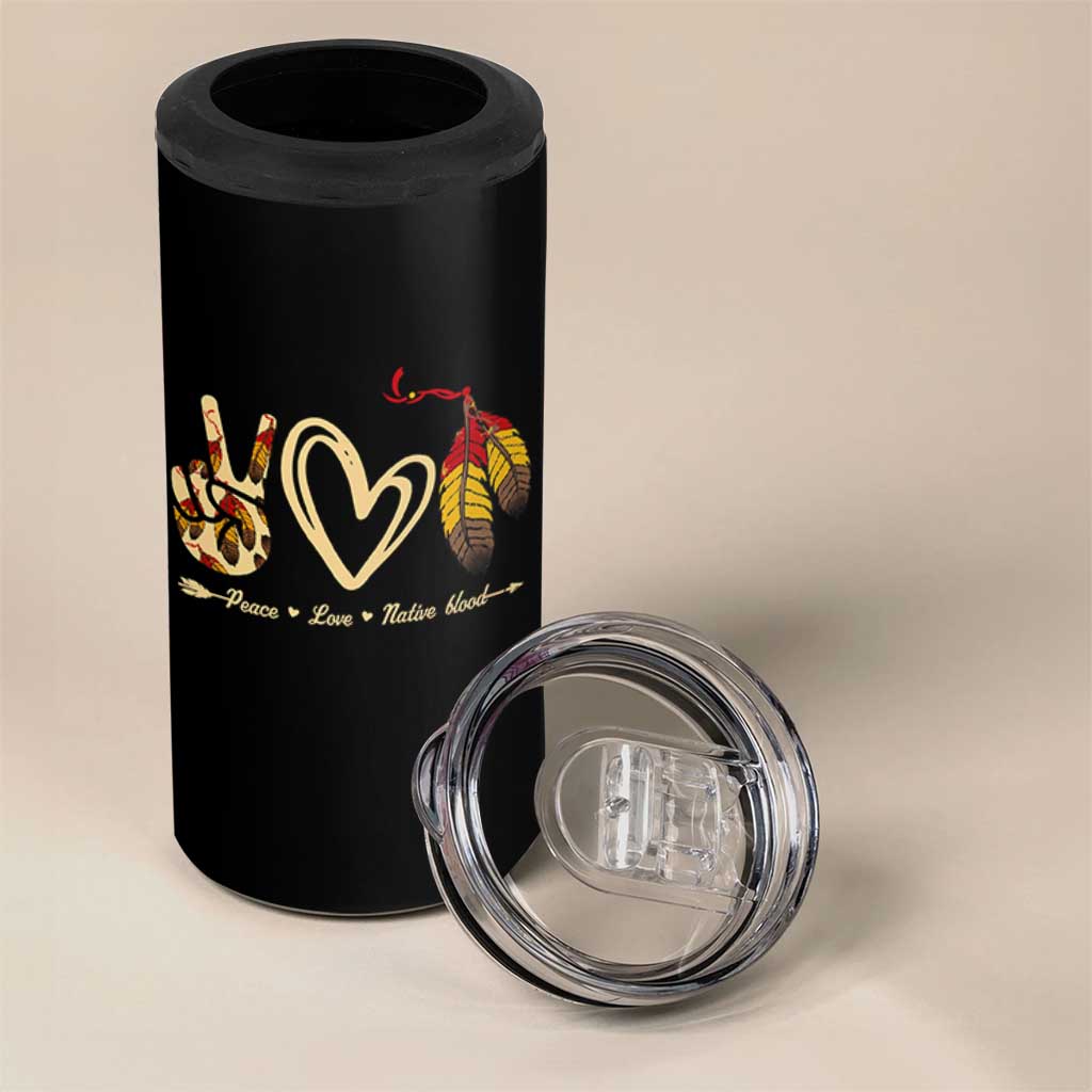 Peace Love Native Blood 4 in 1 Can Cooler Tumbler Native American Feathers - Wonder Print Shop