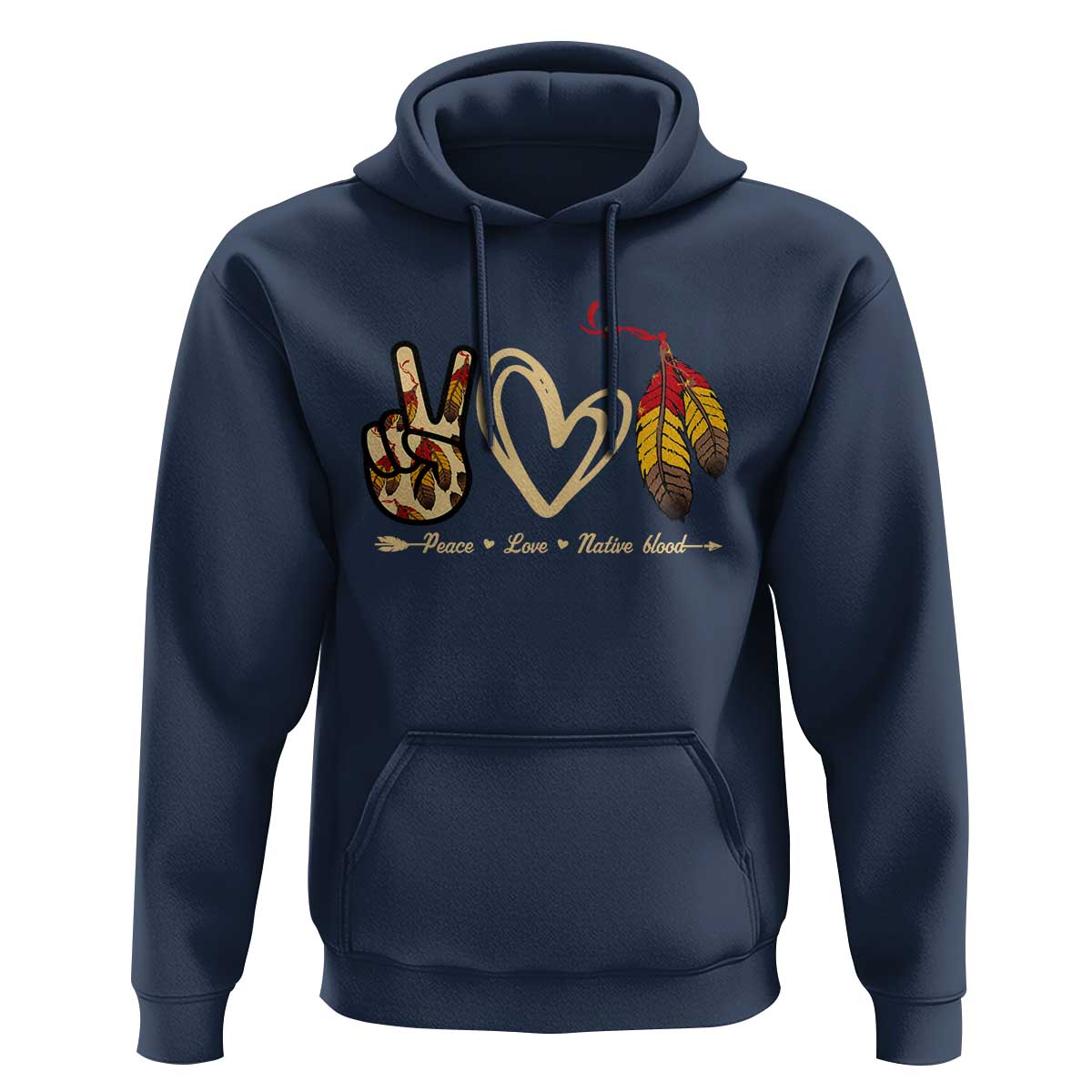 Peace Love Native Blood Hoodie Native American Feathers - Wonder Print Shop