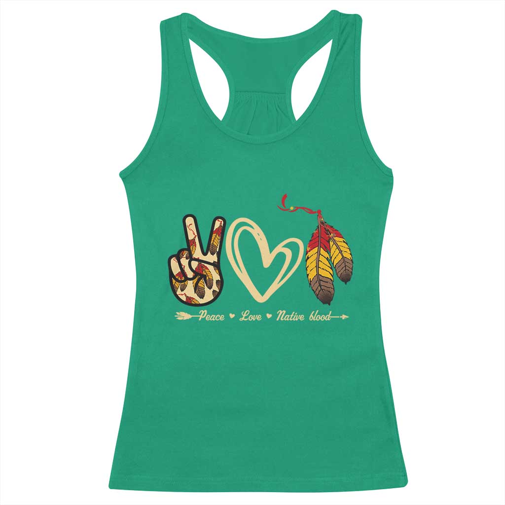 Peace Love Native Blood Racerback Tank Top Native American Feathers - Wonder Print Shop
