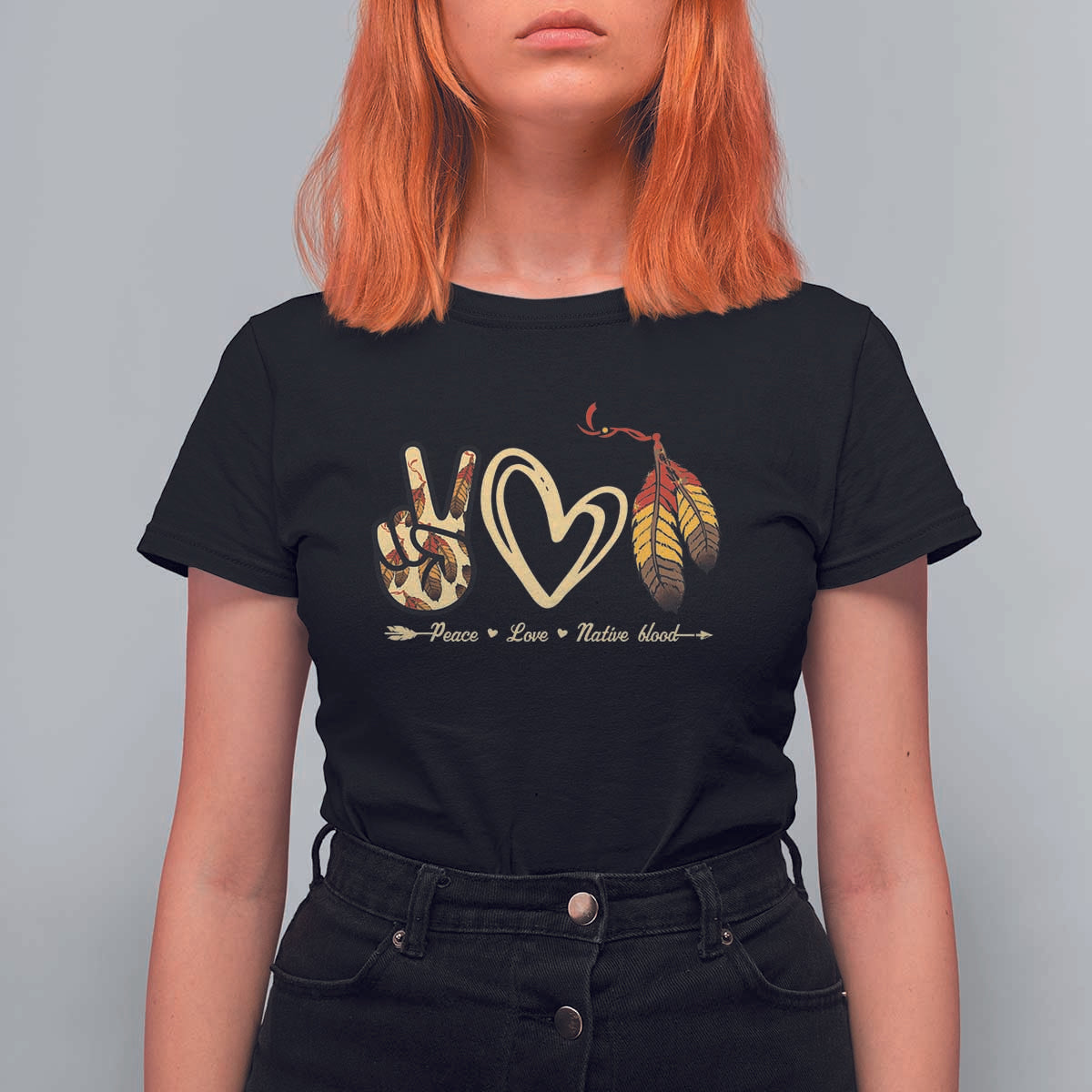 Peace Love Native Blood T Shirt For Women Native American Feathers - Wonder Print Shop