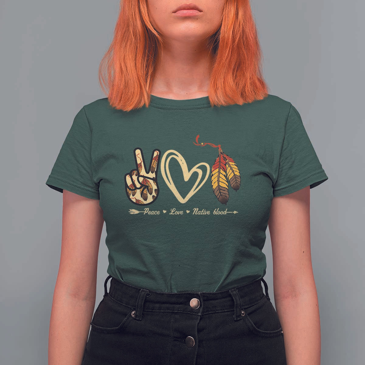 Peace Love Native Blood T Shirt For Women Native American Feathers - Wonder Print Shop