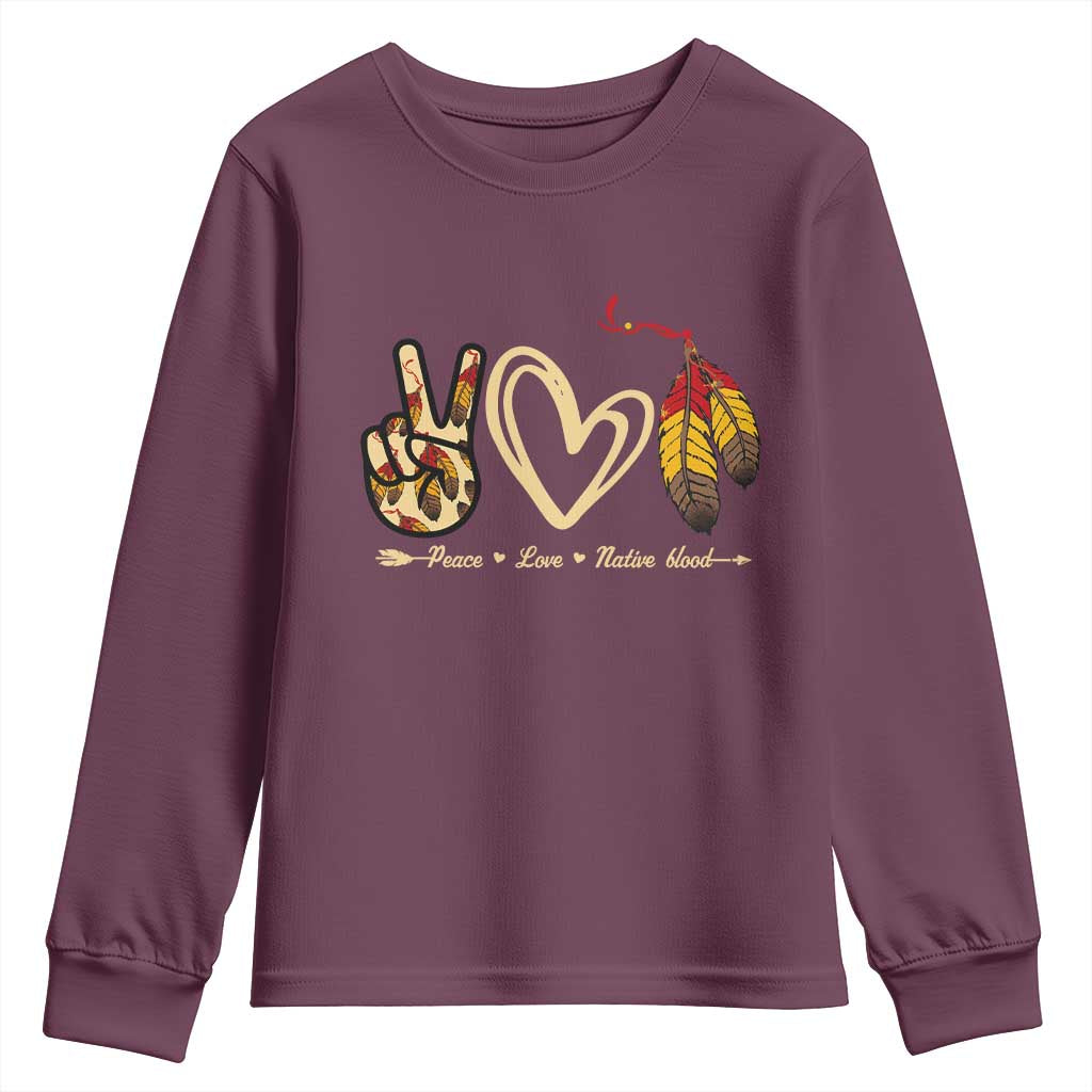 Peace Love Native Blood Youth Sweatshirt Native American Feathers - Wonder Print Shop