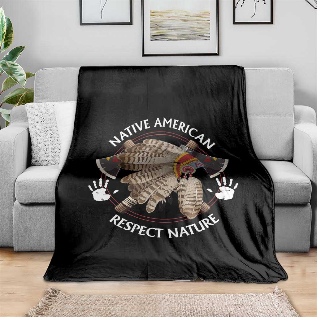 Native American Respect Nature Throw Blanket Indigenous Indian War Bonnet Tomahawks - Wonder Print Shop