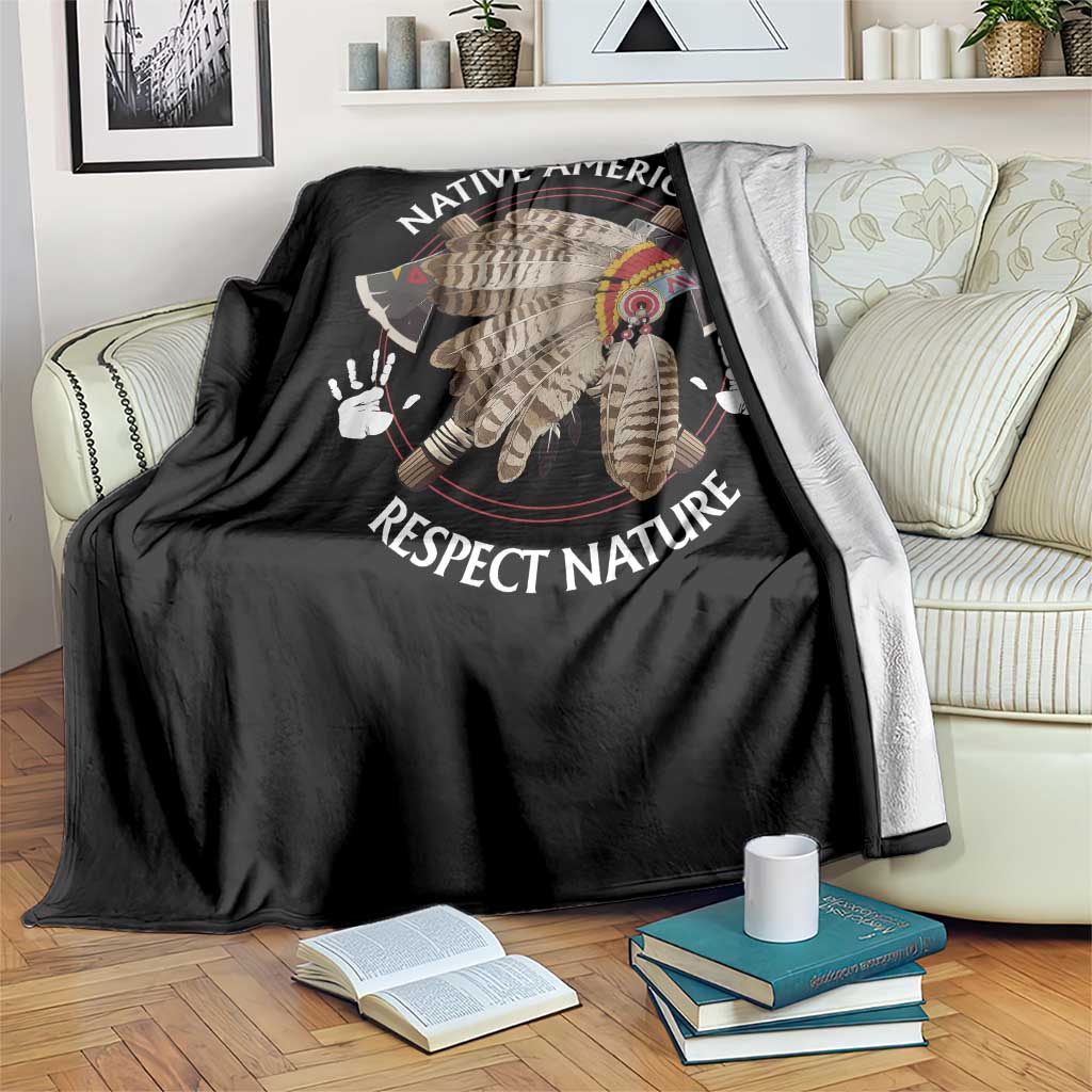 Native American Respect Nature Throw Blanket Indigenous Indian War Bonnet Tomahawks - Wonder Print Shop