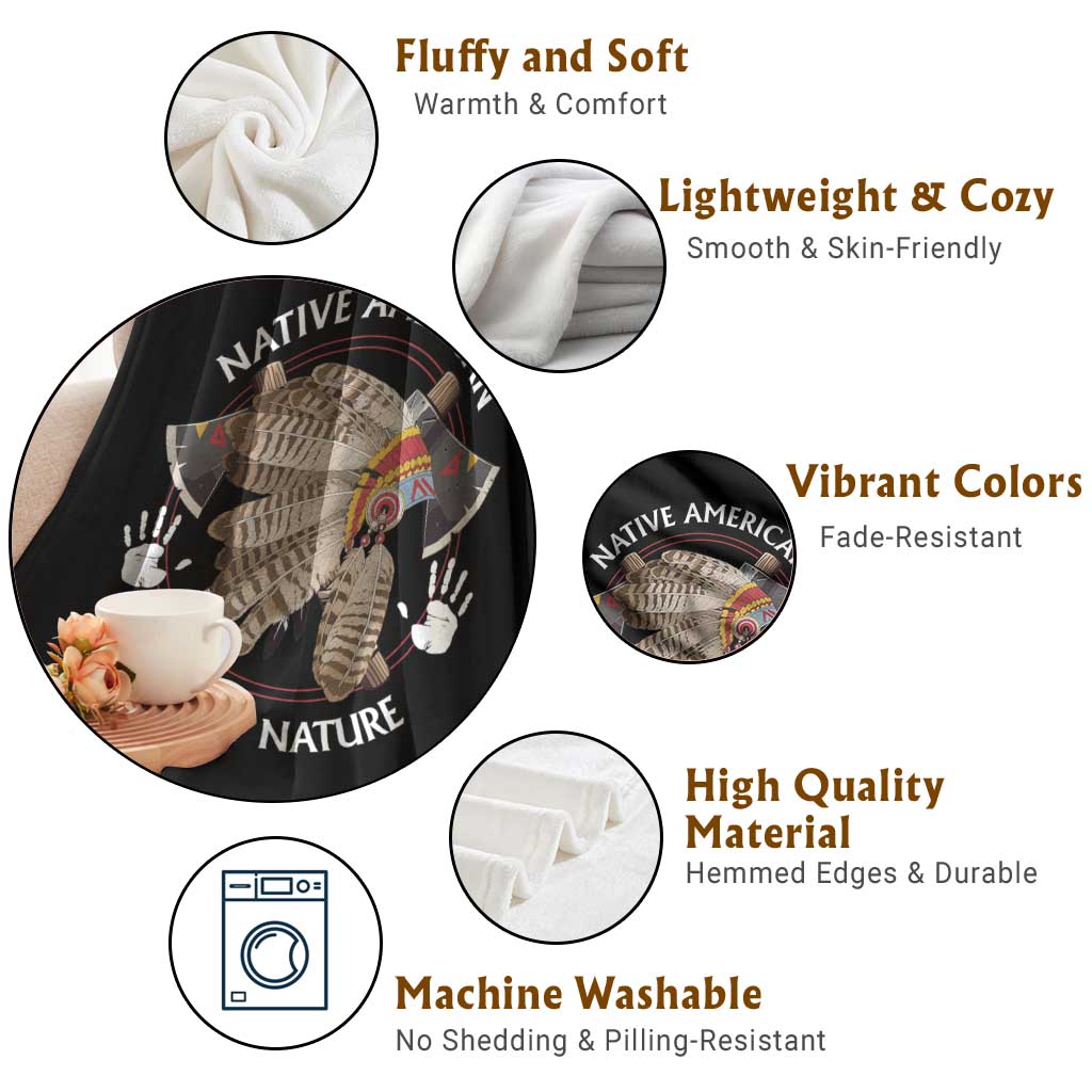 Native American Respect Nature Throw Blanket Indigenous Indian War Bonnet Tomahawks - Wonder Print Shop