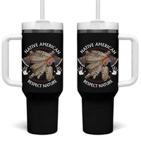 Native American Respect Nature Tumbler With Handle Indigenous Indian War Bonnet Tomahawks - Wonder Print Shop