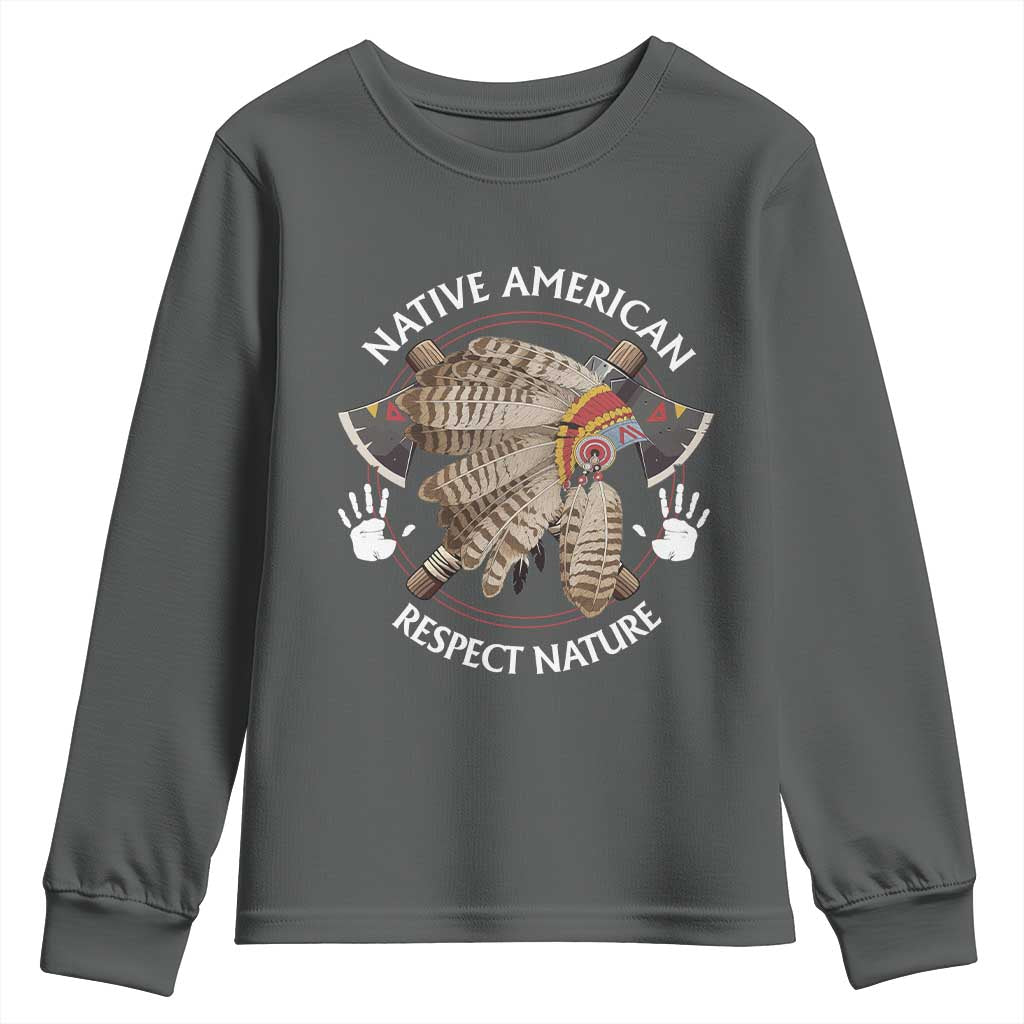 Native American Respect Nature Youth Sweatshirt Indigenous Indian War Bonnet Tomahawks - Wonder Print Shop