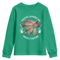 Native American Respect Nature Youth Sweatshirt Indigenous Indian War Bonnet Tomahawks - Wonder Print Shop