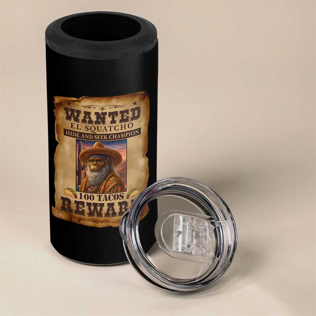 Funny Wanted El Squatcho 4 in 1 Can Cooler Tumbler Hide And Seek Champion Western Poncho Mexican Bigfoot - Wonder Print Shop