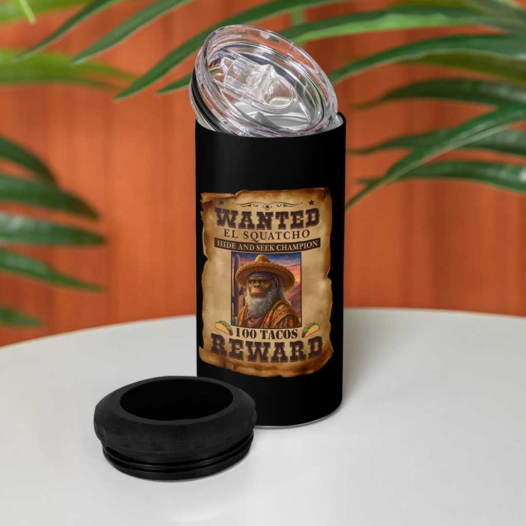 Funny Wanted El Squatcho 4 in 1 Can Cooler Tumbler Hide And Seek Champion Western Poncho Mexican Bigfoot - Wonder Print Shop