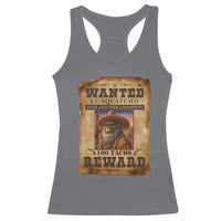 Funny Wanted El Squatcho Racerback Tank Top Hide And Seek Champion Western Poncho Mexican Bigfoot - Wonder Print Shop