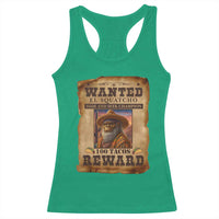 Funny Wanted El Squatcho Racerback Tank Top Hide And Seek Champion Western Poncho Mexican Bigfoot - Wonder Print Shop