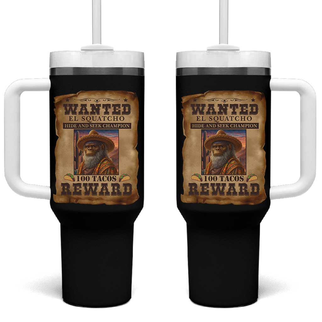 Funny Wanted El Squatcho Tumbler With Handle Hide And Seek Champion Western Poncho Mexican Bigfoot - Wonder Print Shop