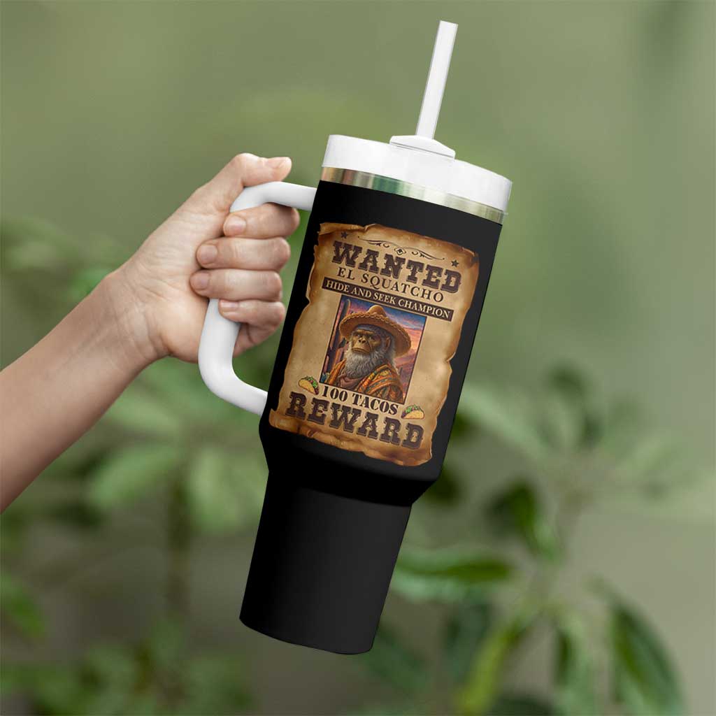 Funny Wanted El Squatcho Tumbler With Handle Hide And Seek Champion Western Poncho Mexican Bigfoot - Wonder Print Shop