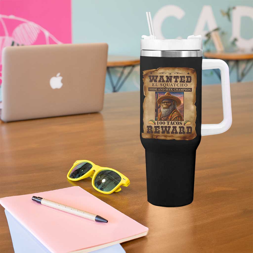 Funny Wanted El Squatcho Tumbler With Handle Hide And Seek Champion Western Poncho Mexican Bigfoot - Wonder Print Shop