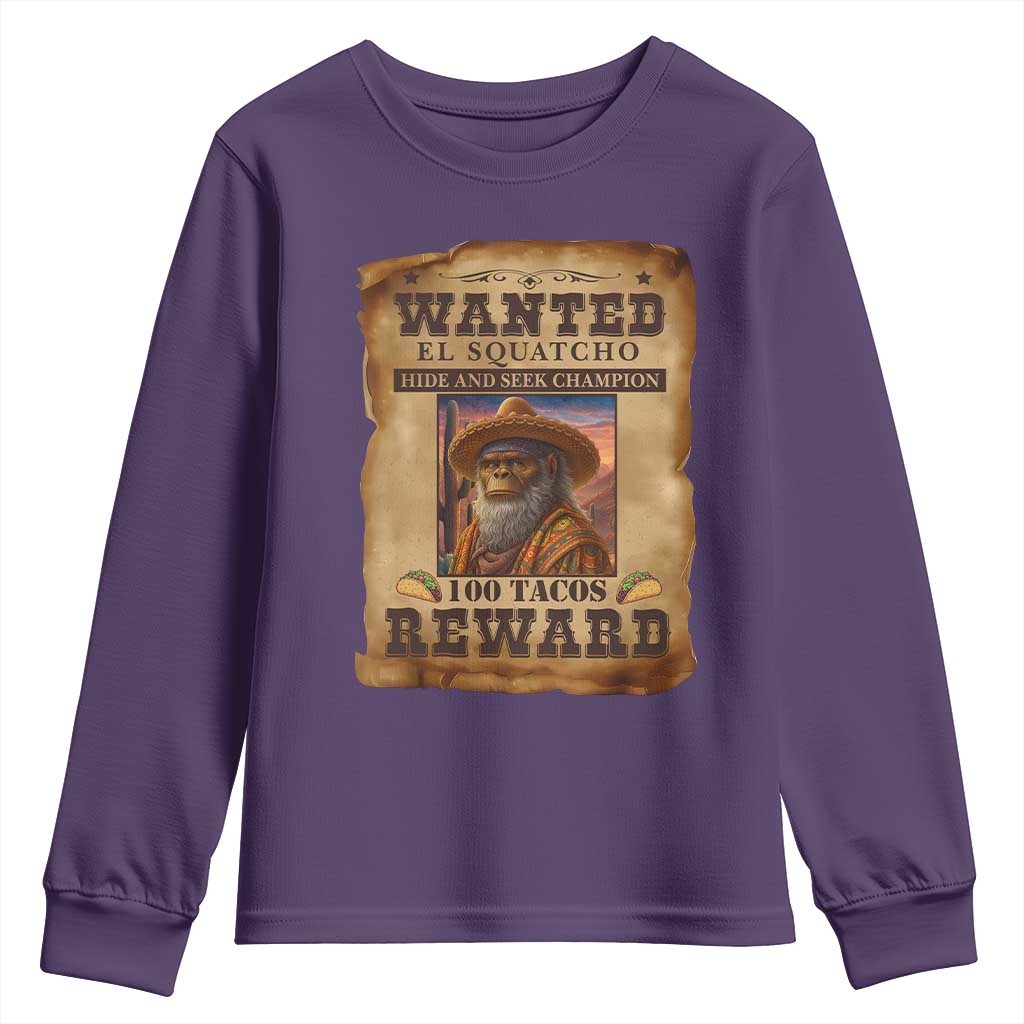 Funny Wanted El Squatcho Youth Sweatshirt Hide And Seek Champion Western Poncho Mexican Bigfoot - Wonder Print Shop