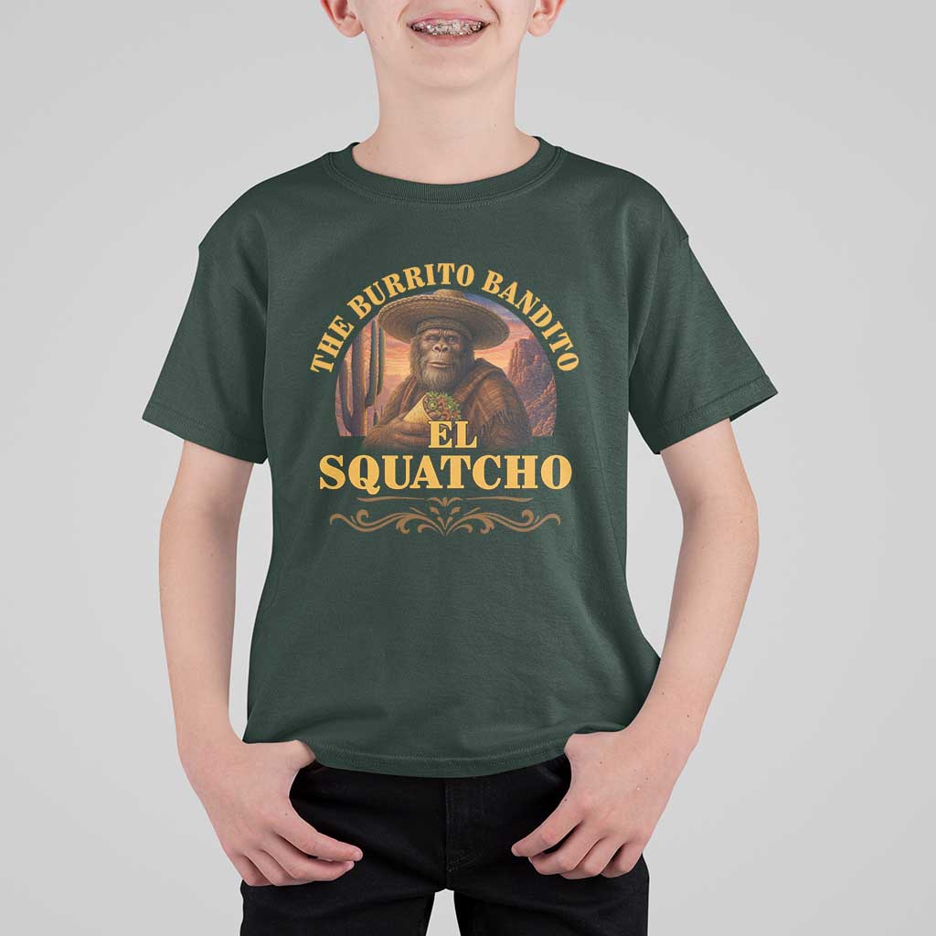Funny The Burrito Bandito El Squatcho T Shirt For Kid Western Poncho Mexican Bigfoot - Wonder Print Shop