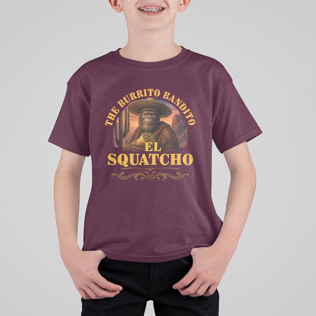 Funny The Burrito Bandito El Squatcho T Shirt For Kid Western Poncho Mexican Bigfoot - Wonder Print Shop