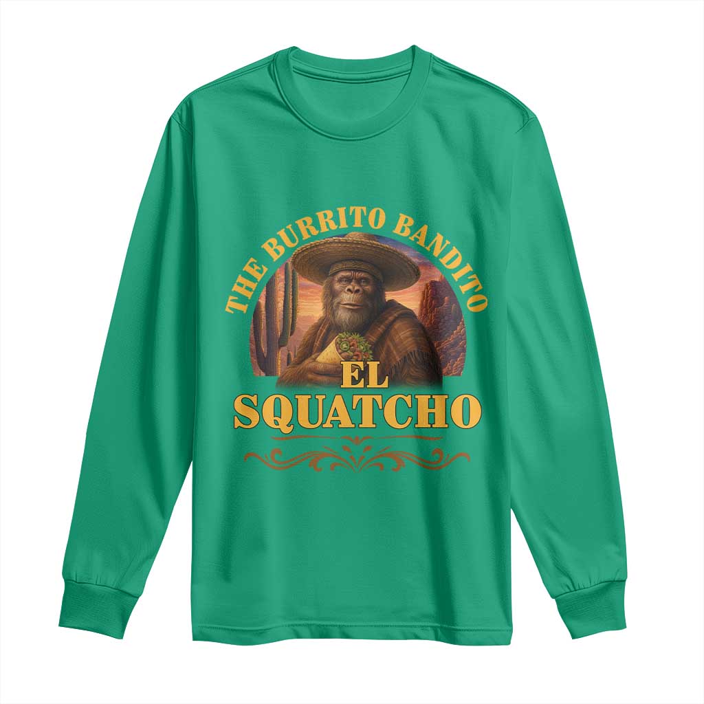 Funny The Burrito Bandito El Squatcho Long Sleeve Shirt Western Poncho Mexican Bigfoot - Wonder Print Shop