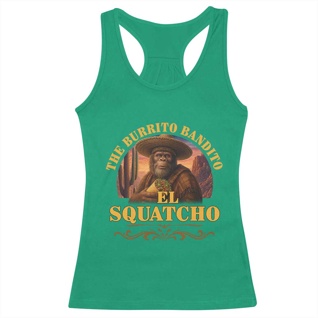 Funny The Burrito Bandito El Squatcho Racerback Tank Top Western Poncho Mexican Bigfoot - Wonder Print Shop