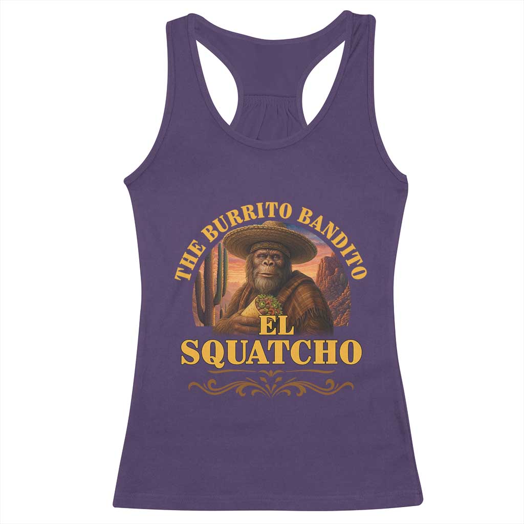 Funny The Burrito Bandito El Squatcho Racerback Tank Top Western Poncho Mexican Bigfoot - Wonder Print Shop