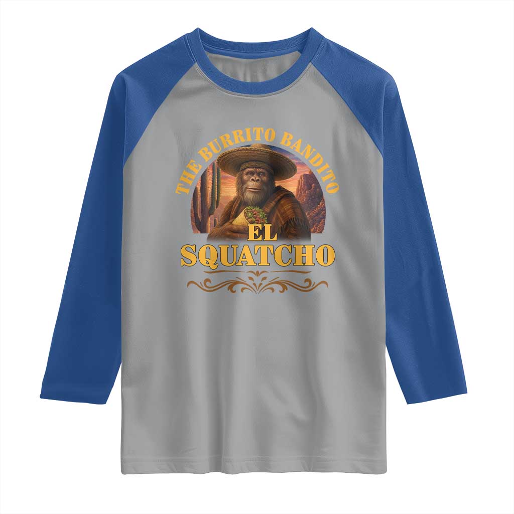 Funny The Burrito Bandito El Squatcho Raglan Shirt Western Poncho Mexican Bigfoot - Wonder Print Shop