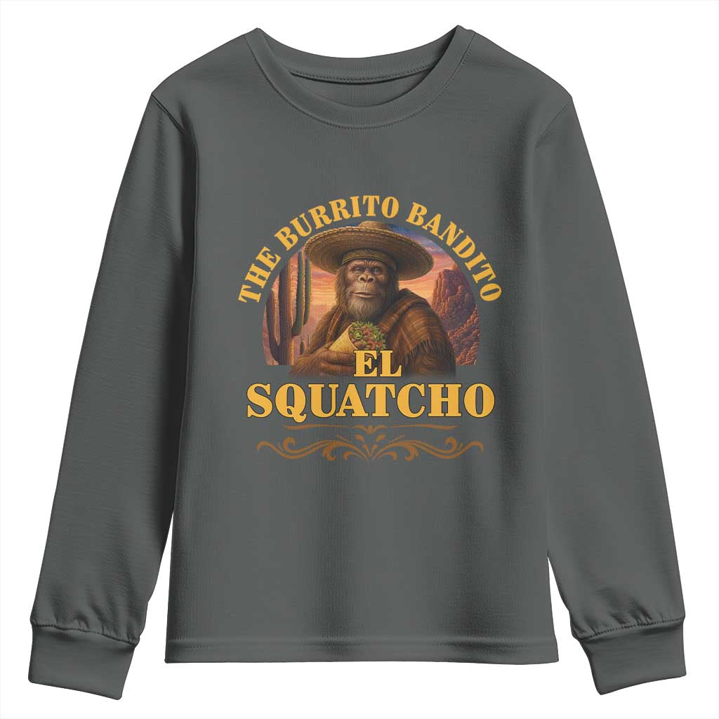 Funny The Burrito Bandito El Squatcho Youth Sweatshirt Western Poncho Mexican Bigfoot - Wonder Print Shop