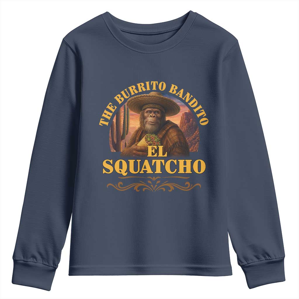 Funny The Burrito Bandito El Squatcho Youth Sweatshirt Western Poncho Mexican Bigfoot - Wonder Print Shop