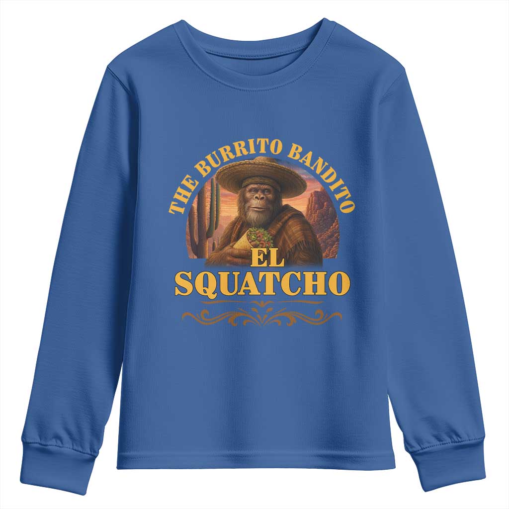 Funny The Burrito Bandito El Squatcho Youth Sweatshirt Western Poncho Mexican Bigfoot - Wonder Print Shop