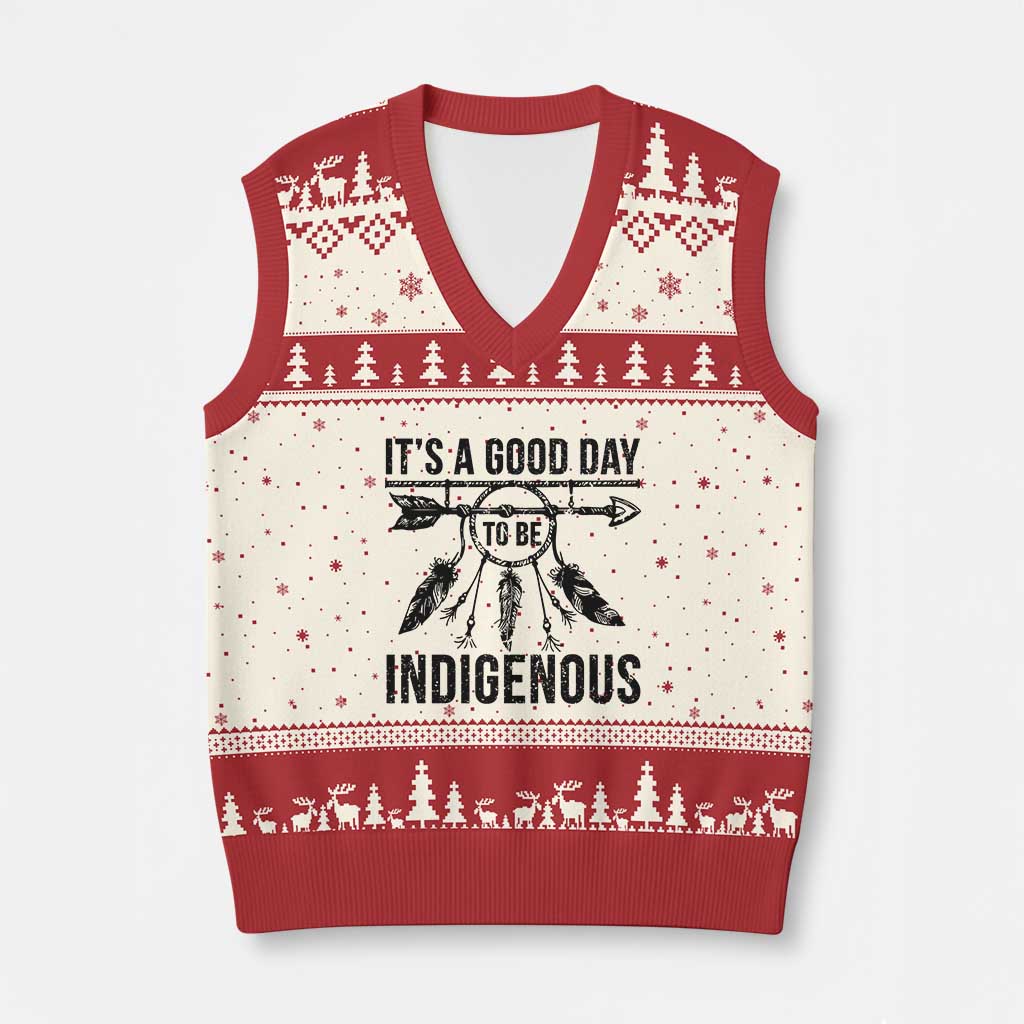 Native American Its A Good Day To Be Indigenous V-Neck Knit Sweater Vest Dreamcatcher Feathers - Wonder Print Shop