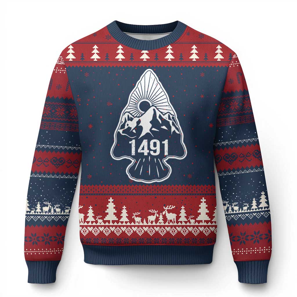 Proud Native American 1491 Pre Columbus Indigenous Arrowhead Ugly Christmas Sweater - Wonder Print Shop