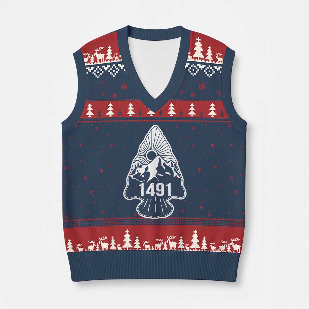 Proud Native American 1491 Pre Columbus Indigenous Arrowhead V-Neck Knit Sweater Vest - Wonder Print Shop