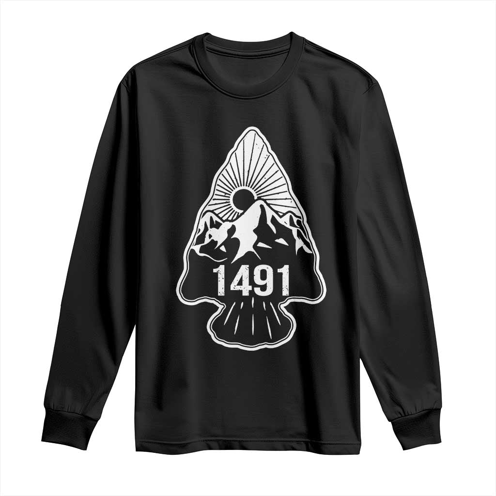 Proud Native American 1491 Pre Columbus Indigenous Arrowhead Long Sleeve Shirt - Wonder Print Shop