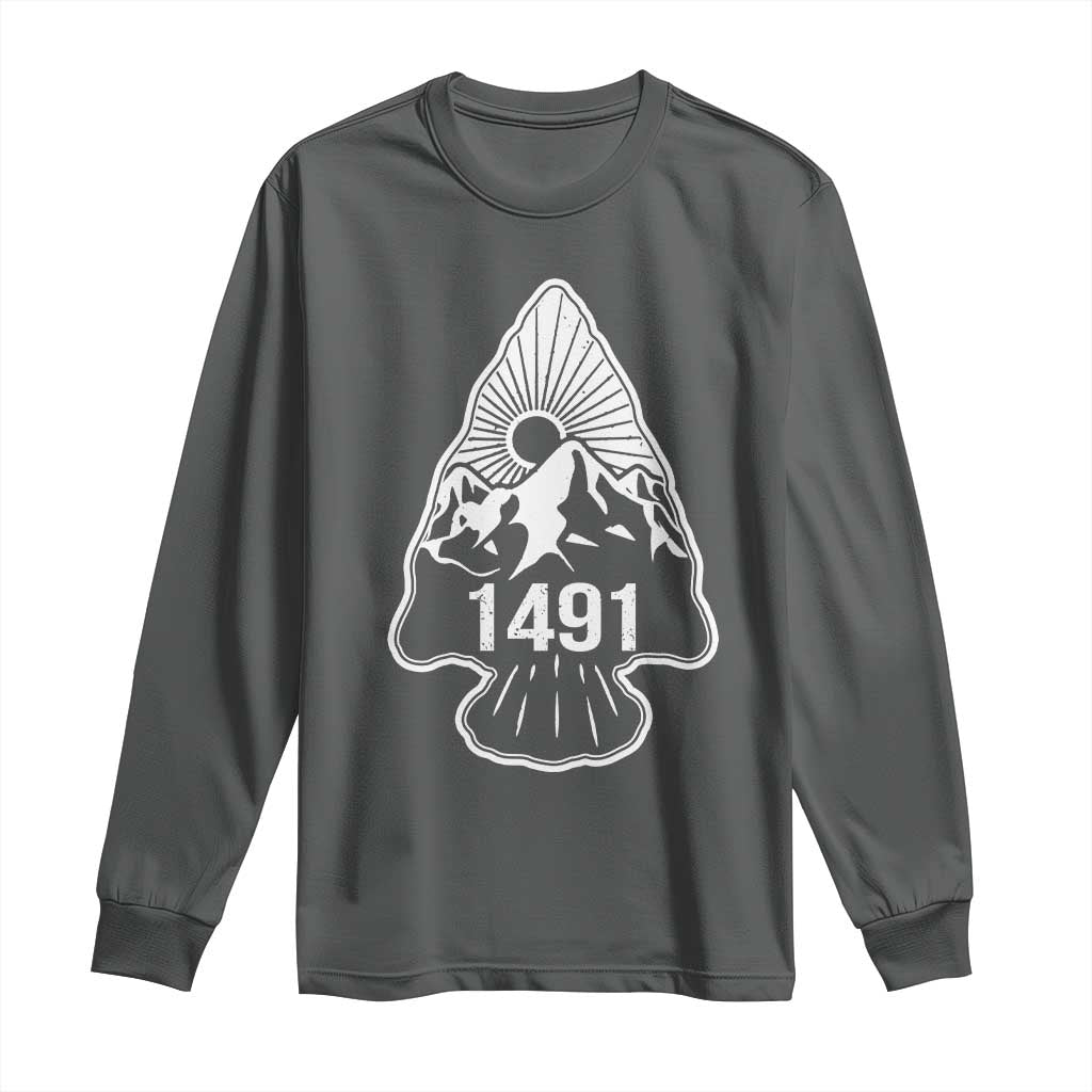 Proud Native American 1491 Pre Columbus Indigenous Arrowhead Long Sleeve Shirt - Wonder Print Shop