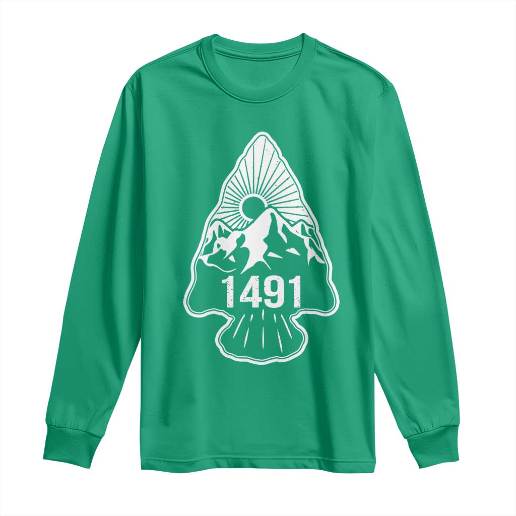 Proud Native American 1491 Pre Columbus Indigenous Arrowhead Long Sleeve Shirt - Wonder Print Shop