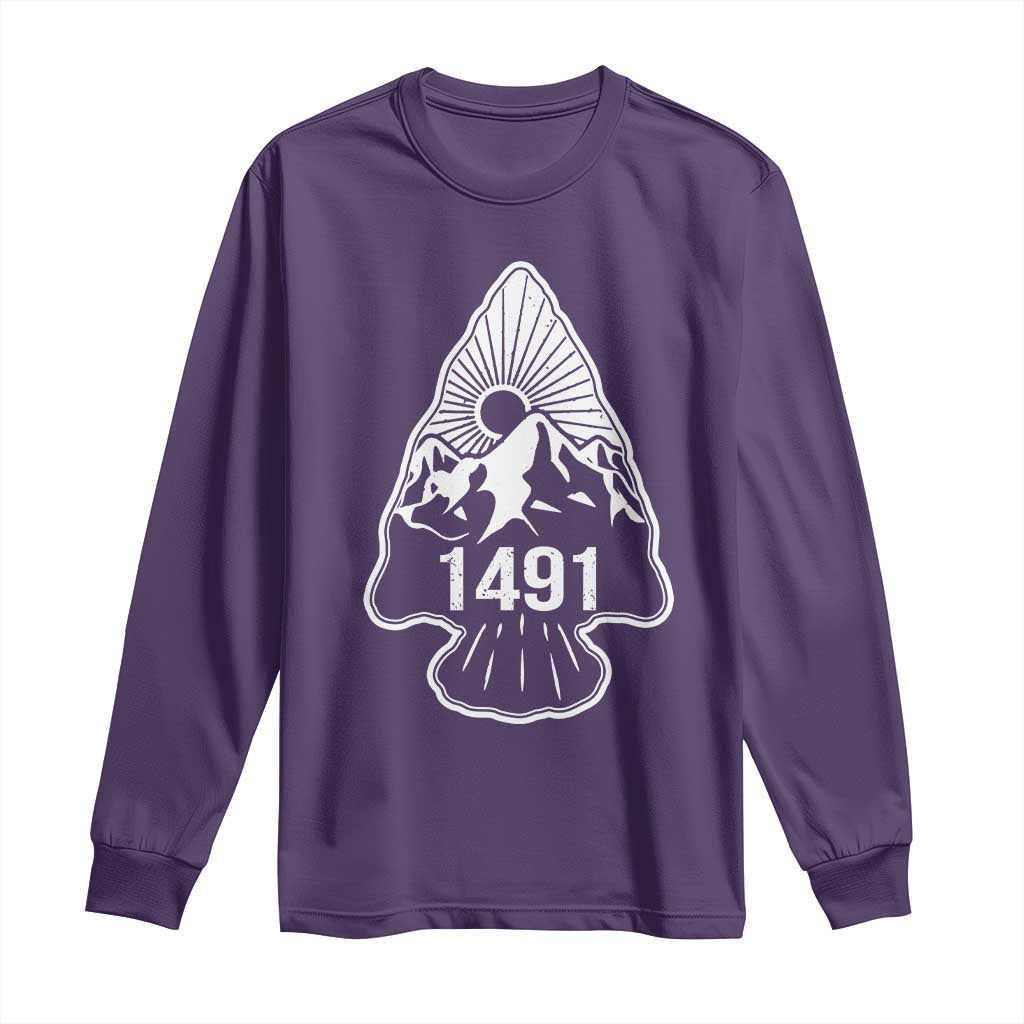 Proud Native American 1491 Pre Columbus Indigenous Arrowhead Long Sleeve Shirt - Wonder Print Shop