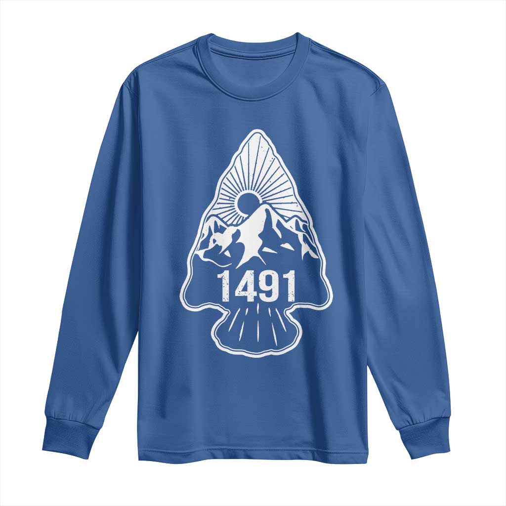 Proud Native American 1491 Pre Columbus Indigenous Arrowhead Long Sleeve Shirt - Wonder Print Shop