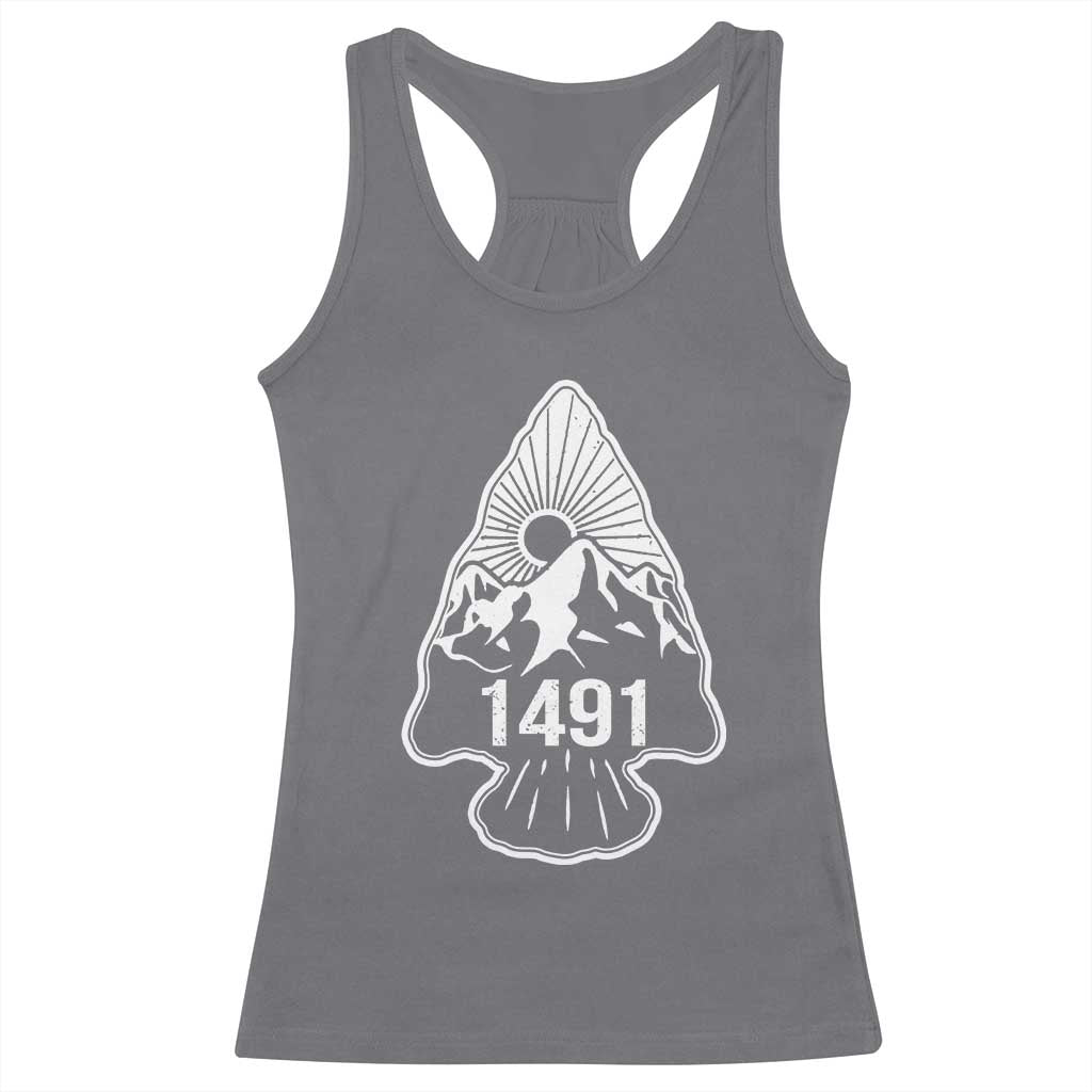 Proud Native American 1491 Pre Columbus Indigenous Arrowhead Racerback Tank Top - Wonder Print Shop