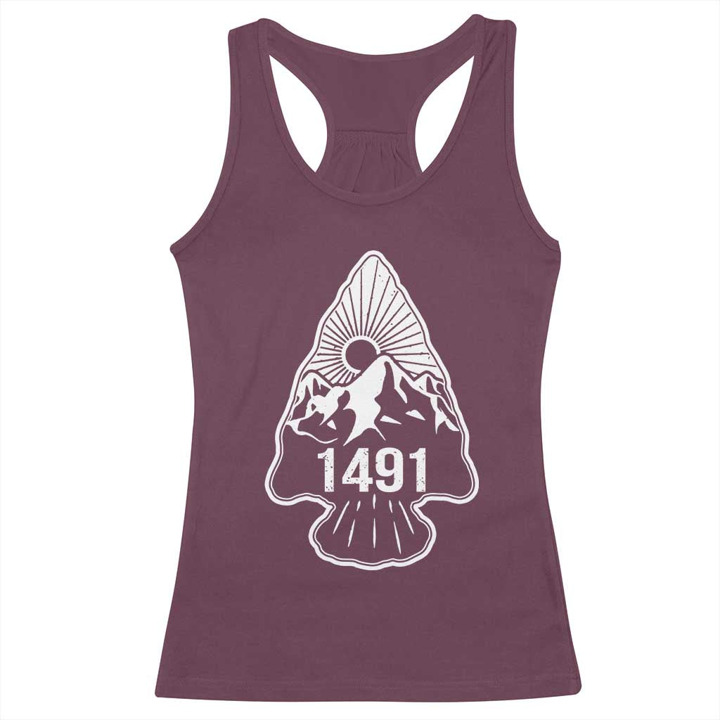Proud Native American 1491 Pre Columbus Indigenous Arrowhead Racerback Tank Top - Wonder Print Shop