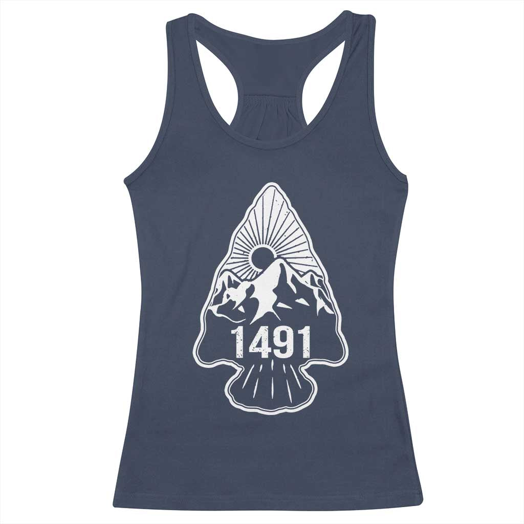 Proud Native American 1491 Pre Columbus Indigenous Arrowhead Racerback Tank Top - Wonder Print Shop