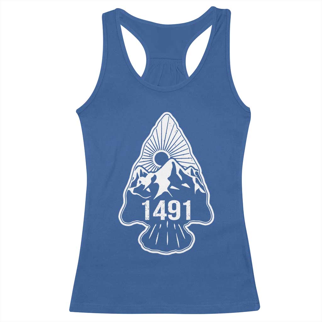 Proud Native American 1491 Pre Columbus Indigenous Arrowhead Racerback Tank Top - Wonder Print Shop