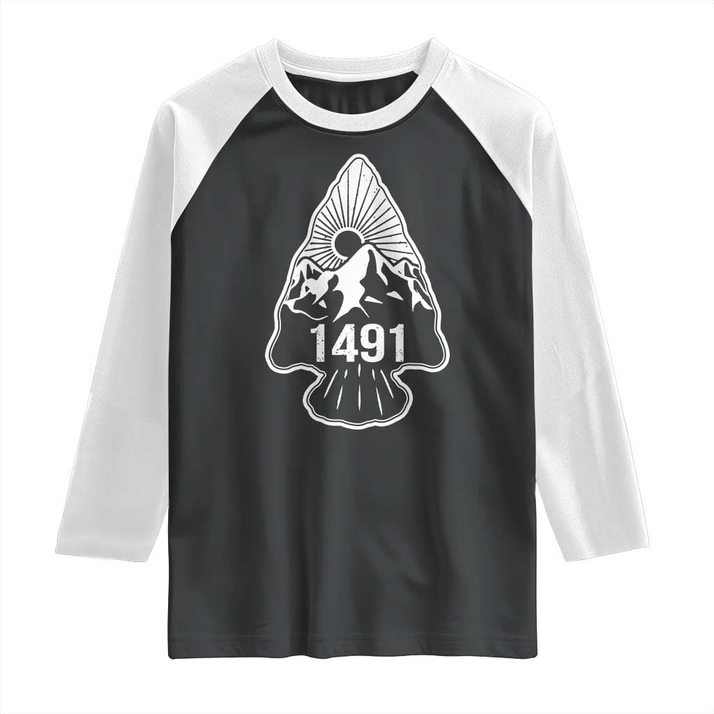 Proud Native American 1491 Pre Columbus Indigenous Arrowhead Raglan Shirt - Wonder Print Shop