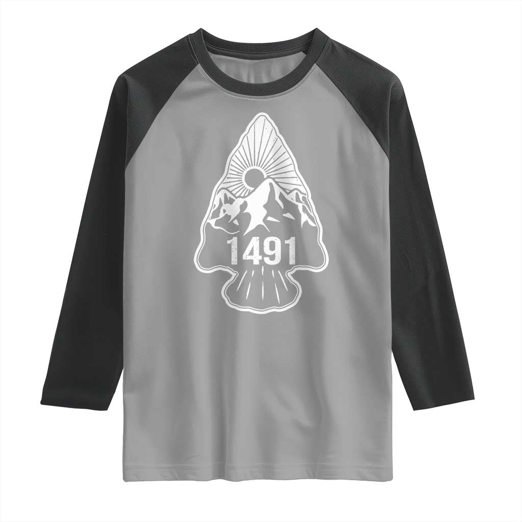 Proud Native American 1491 Pre Columbus Indigenous Arrowhead Raglan Shirt - Wonder Print Shop