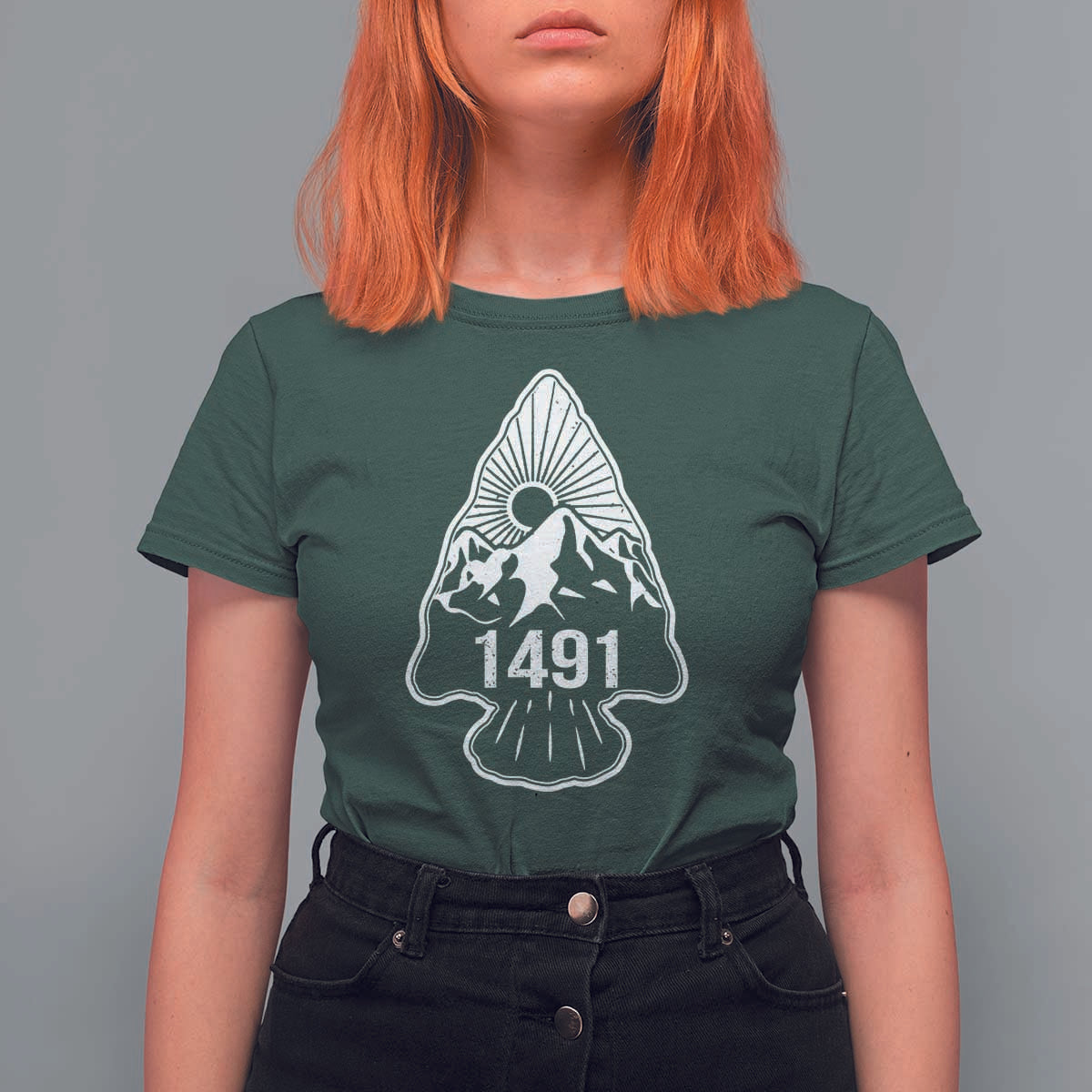 Proud Native American 1491 Pre Columbus Indigenous Arrowhead T Shirt For Women - Wonder Print Shop