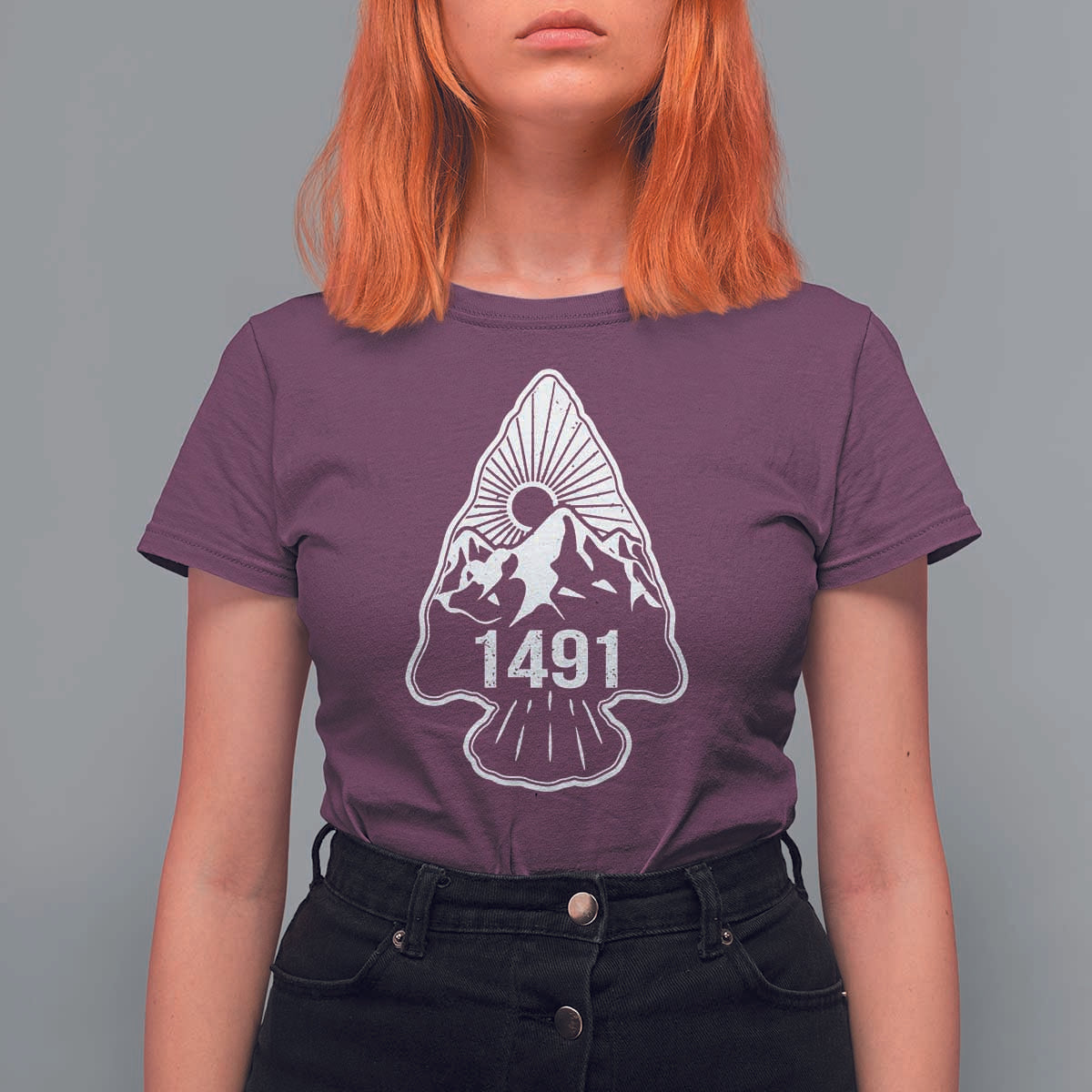 Proud Native American 1491 Pre Columbus Indigenous Arrowhead T Shirt For Women - Wonder Print Shop