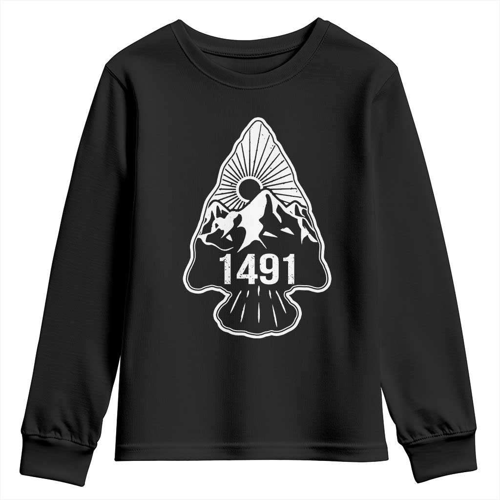 Proud Native American 1491 Pre Columbus Indigenous Arrowhead Youth Sweatshirt - Wonder Print Shop