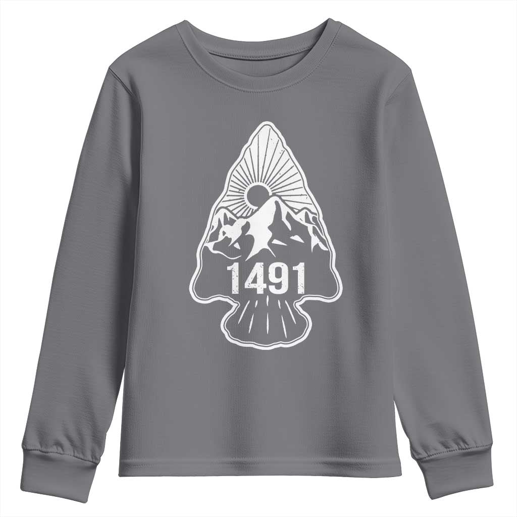 Proud Native American 1491 Pre Columbus Indigenous Arrowhead Youth Sweatshirt - Wonder Print Shop