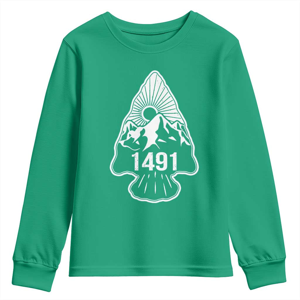 Proud Native American 1491 Pre Columbus Indigenous Arrowhead Youth Sweatshirt - Wonder Print Shop